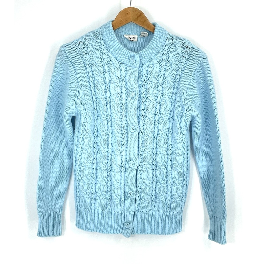 Vintage Changing Scene‎ Womens Med Cardigan Blue Cable Knit Y2K
